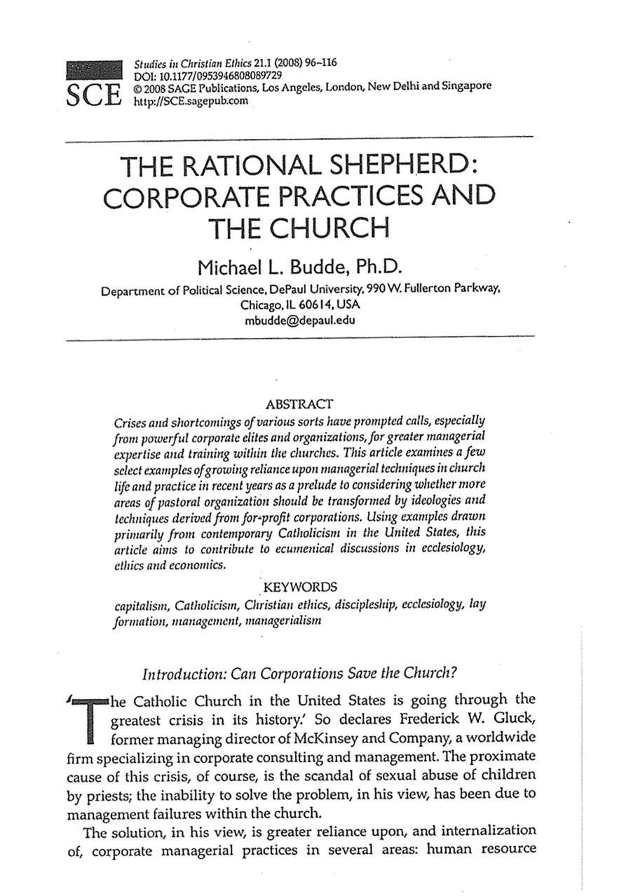 THE RATIONAL SHEPHERD CORPORATE PRACTICES AND THE CHURCH